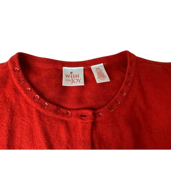 Medium Wish For Joy Holiday Sweater Red Snowman Christmas Winter Cardigan - Picture 5 of 9